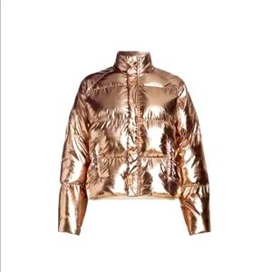 NEW $365 MOTHER DENIM WOMEN'S METALLIC GOLD PILLOW TALK PUFFER JACKET COAT SZ S